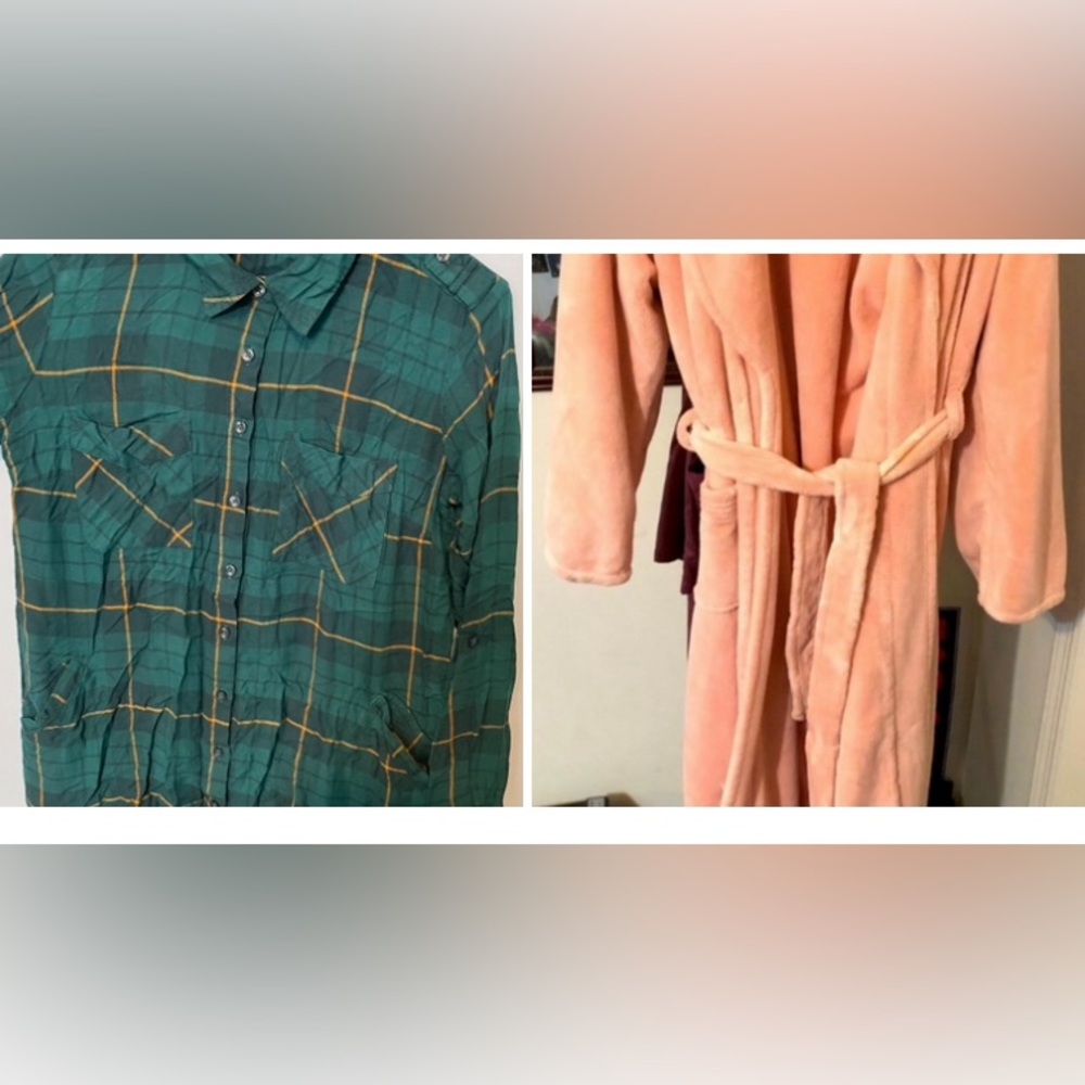 Bundle Nice Plaid Button Up, Soft Brookstone Robe - image 1